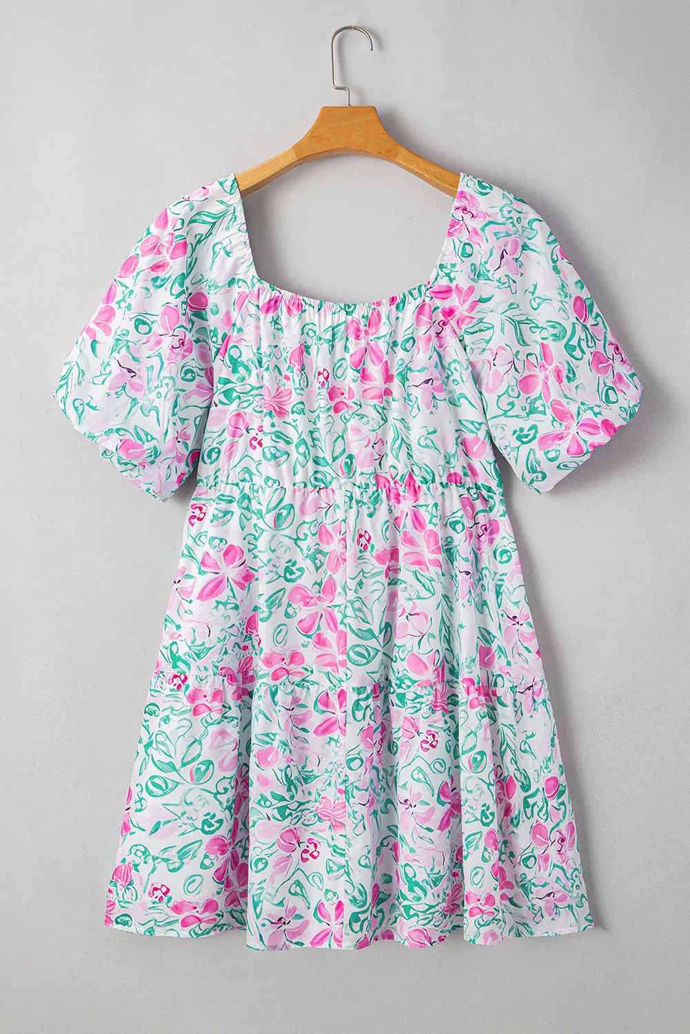 White Floral Print Ric-rac Trim Square Neck Plus Size Mini Dress Dear-Lover Dropshipping