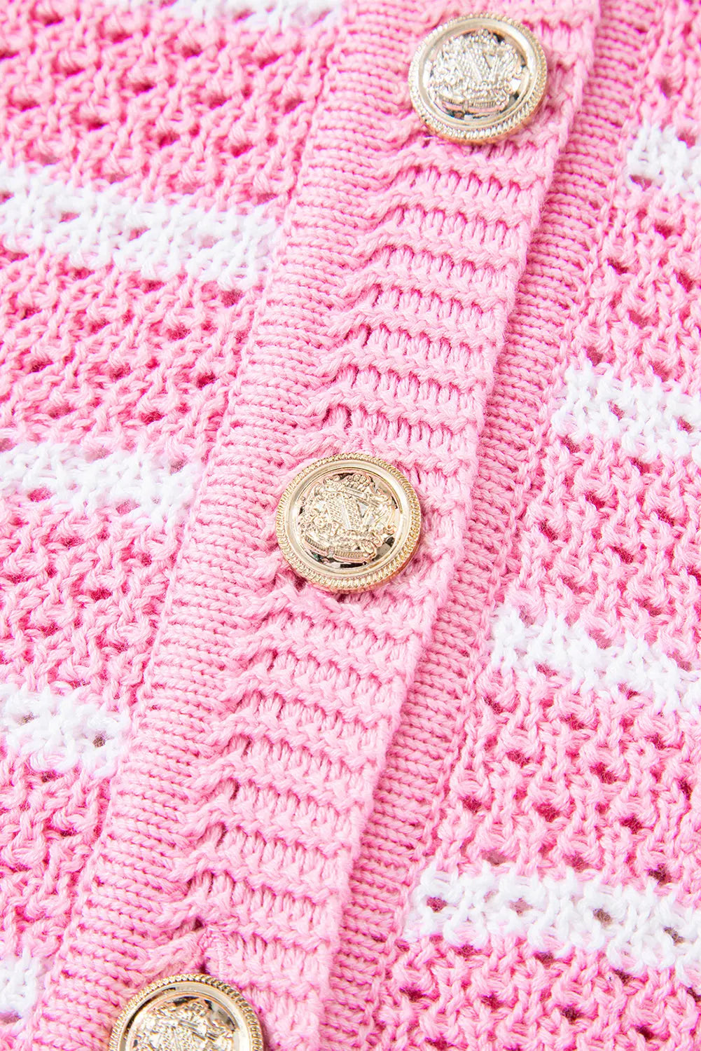 Pink Stripe V Neck Gold Buttons Elegant Sweater Vest Dear-Lover Dropshipping