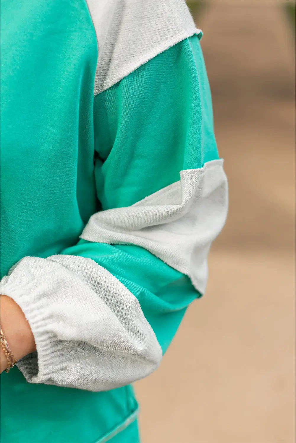 Aruba Blue Colorblock Patchwork Cross Seam Plus Sweatshirt Dear-Lover Dropshipping