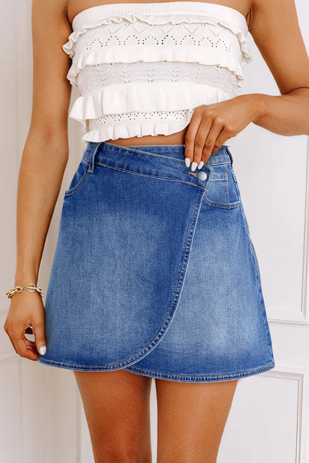 Ashleigh Blue Wrapped Crossed Waist Denim Mini Skirt Dear-Lover Dropshipping
