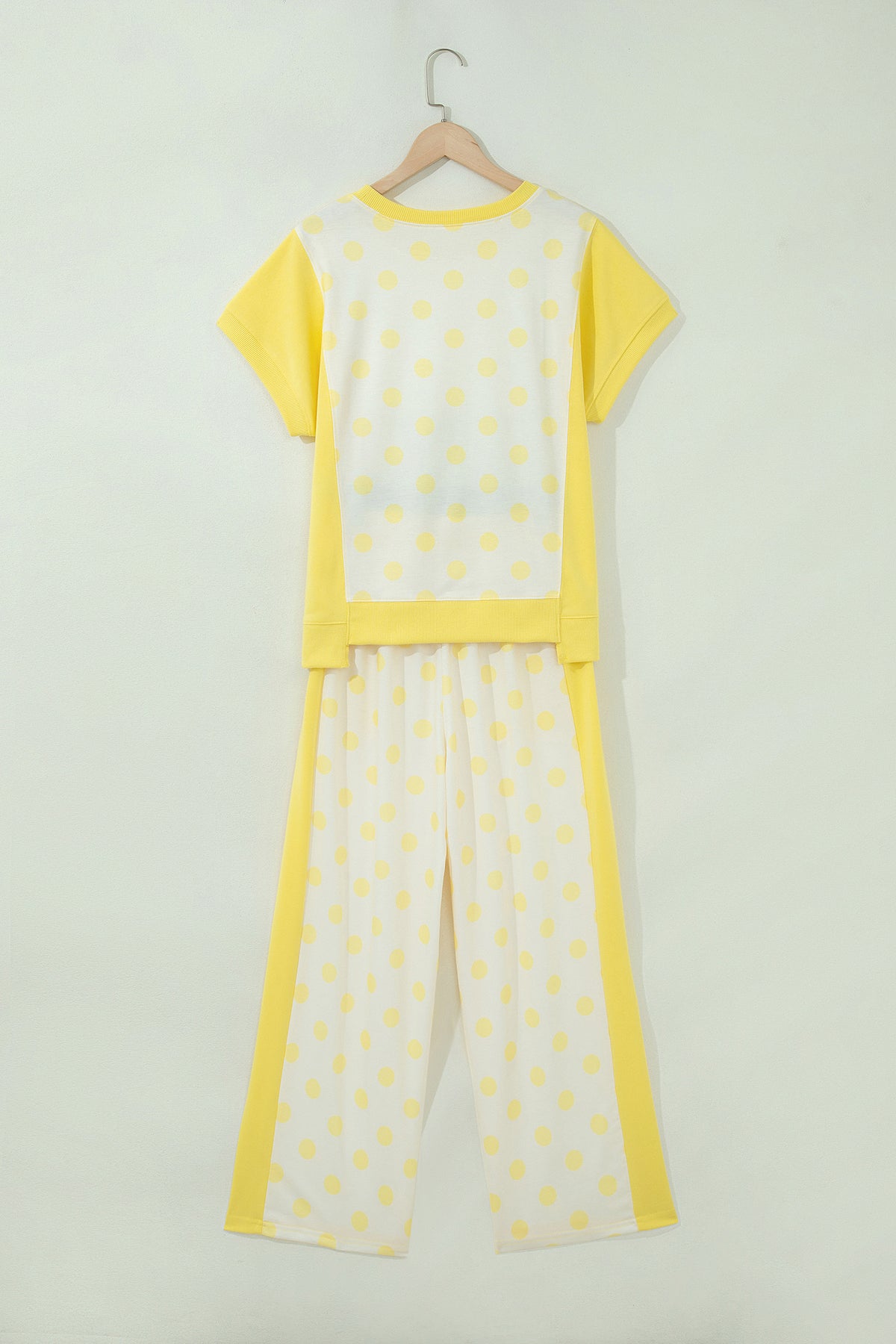 Sky Blue Color Block Patchwork Polka Dot Wide Leg Pant Set