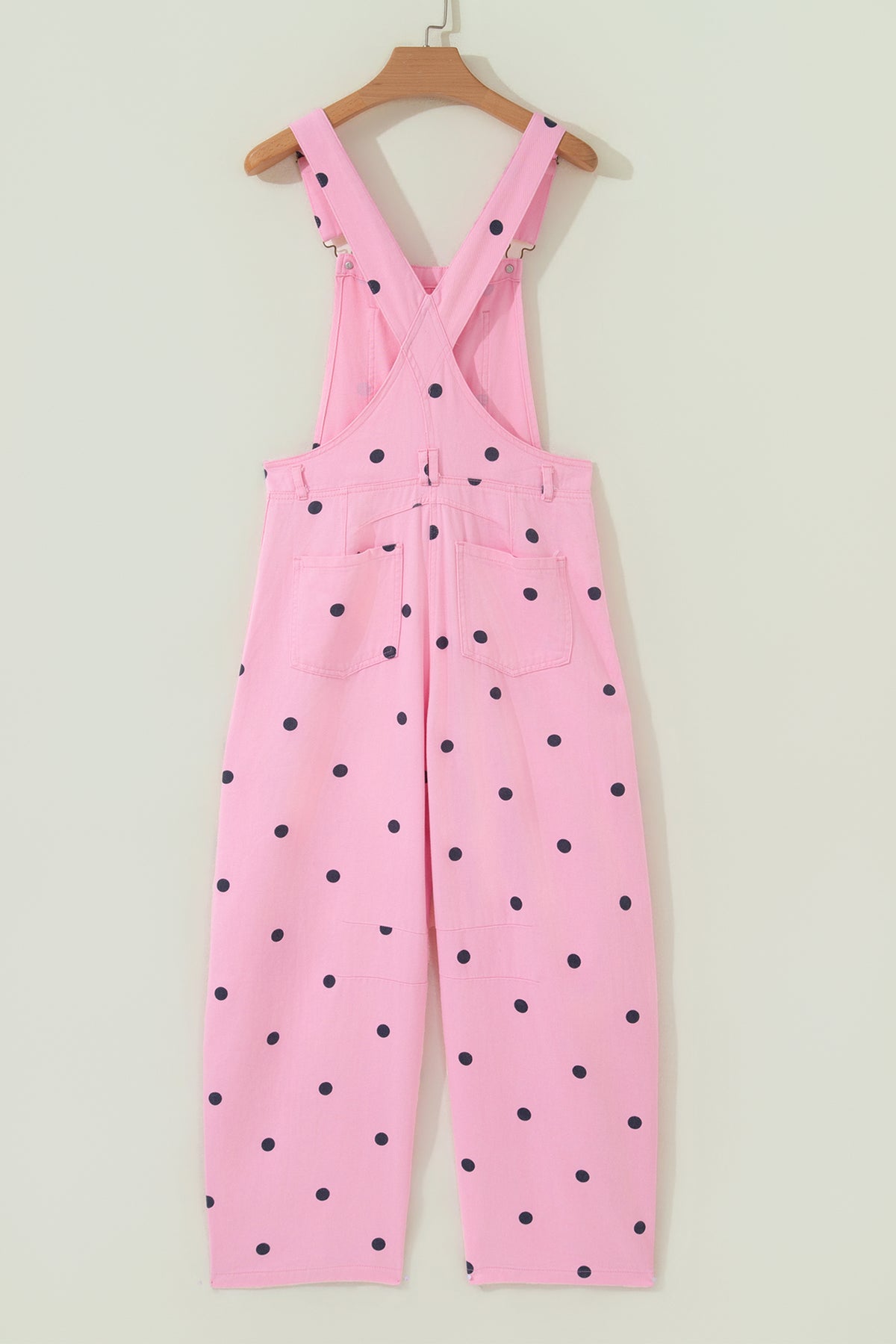 Phalaenopsis Polka Dot Print Bib Pocket Denim Barrel Overalls Jumpsuit