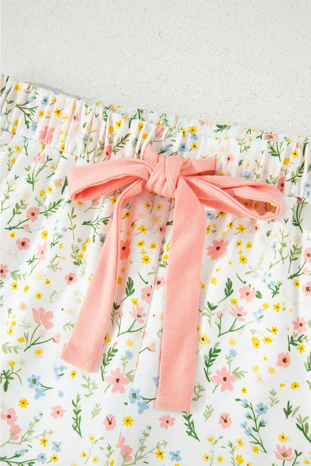 White Floral Print Contrast Pipping Short Pajamas Set Dear-Lover Dropshipping