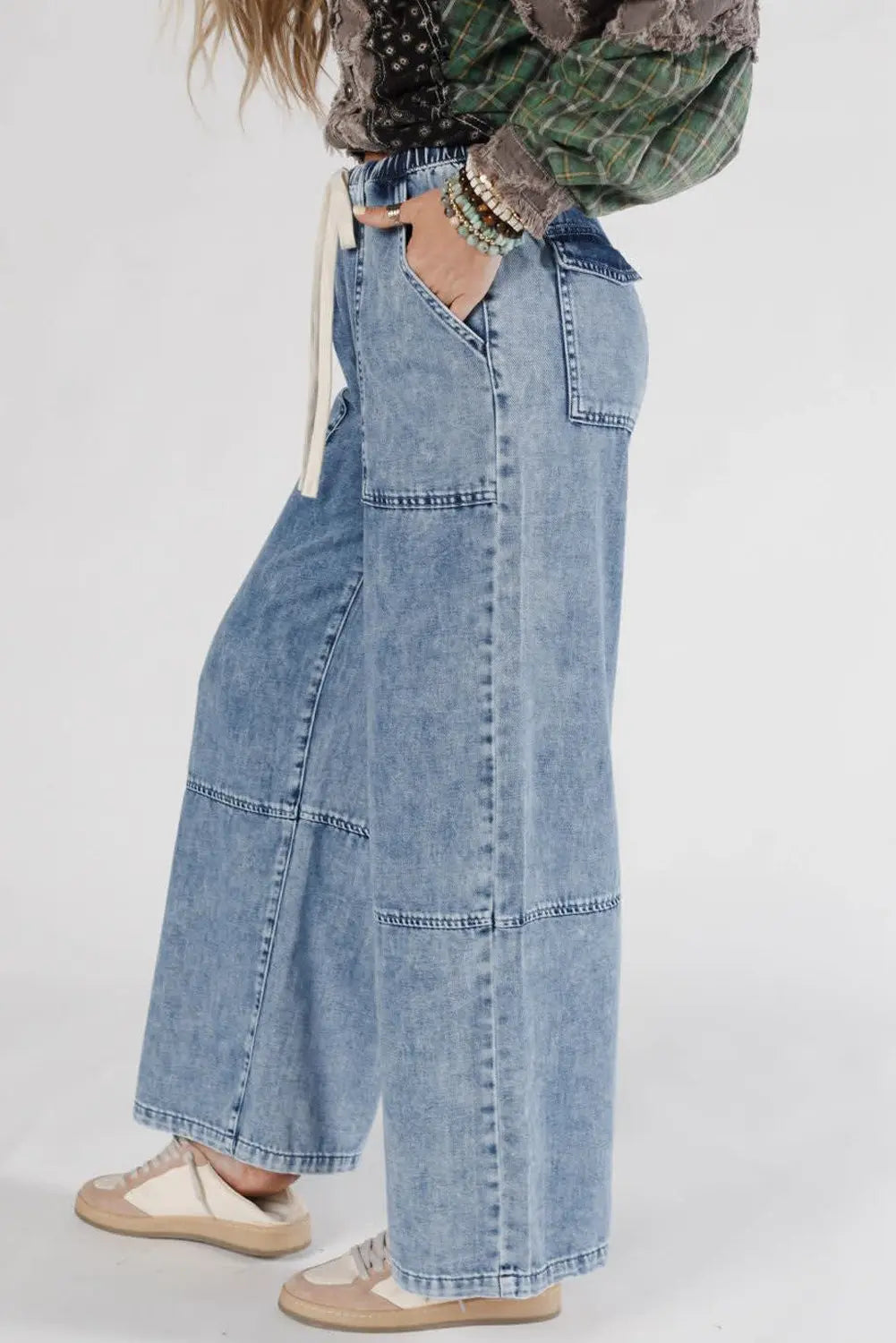 Ashleigh Blue Acid Wash Exposed Seam Drawstring Elastic Waistband Jeans Dear-Lover Dropshipping