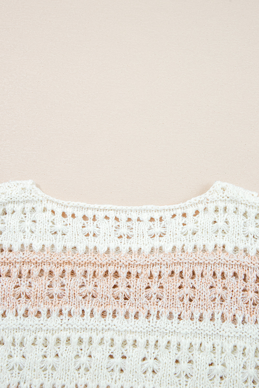 Pink Hollow-out Colorblock Drop Shoulder Casual Sweater