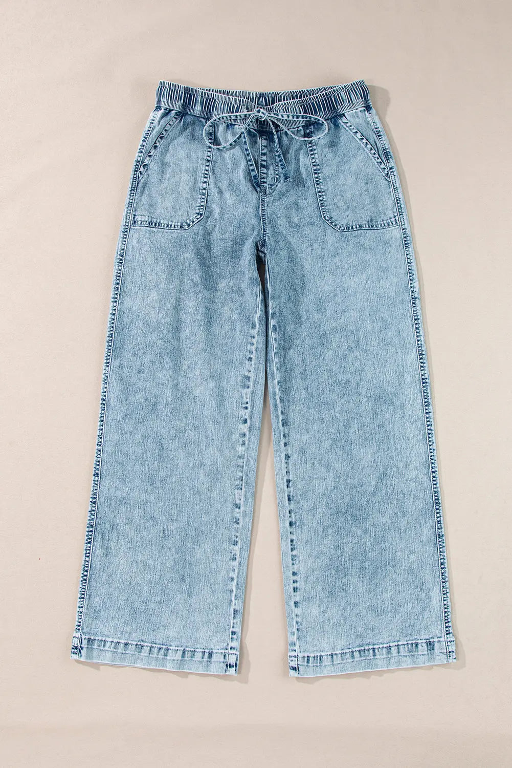 Myosotis Mineral Wash Drawstring Elastic Waistband Loose Straight Denim Pants Dear-Lover Dropshipping