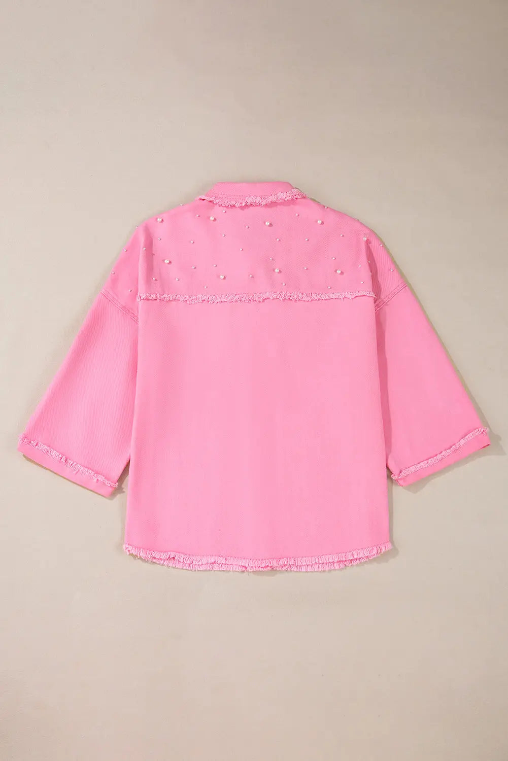 Bonbon Pearl Beaded Raw Hem Button Up Denim Jacket Dear-Lover Dropshipping