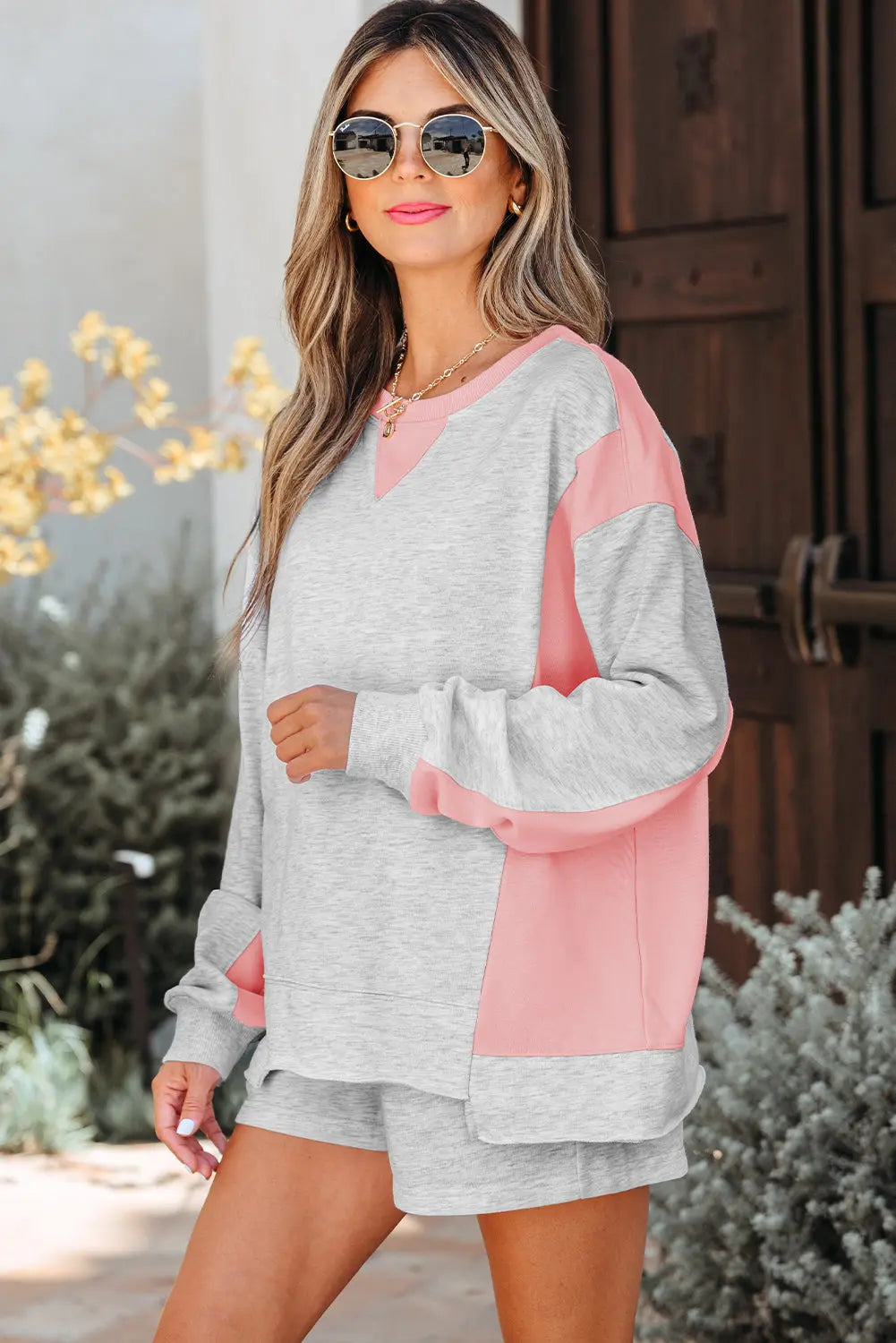 Light Grey Color Block Raw Hem Pullover and Casual Shorts Set Dear-Lover Dropshipping