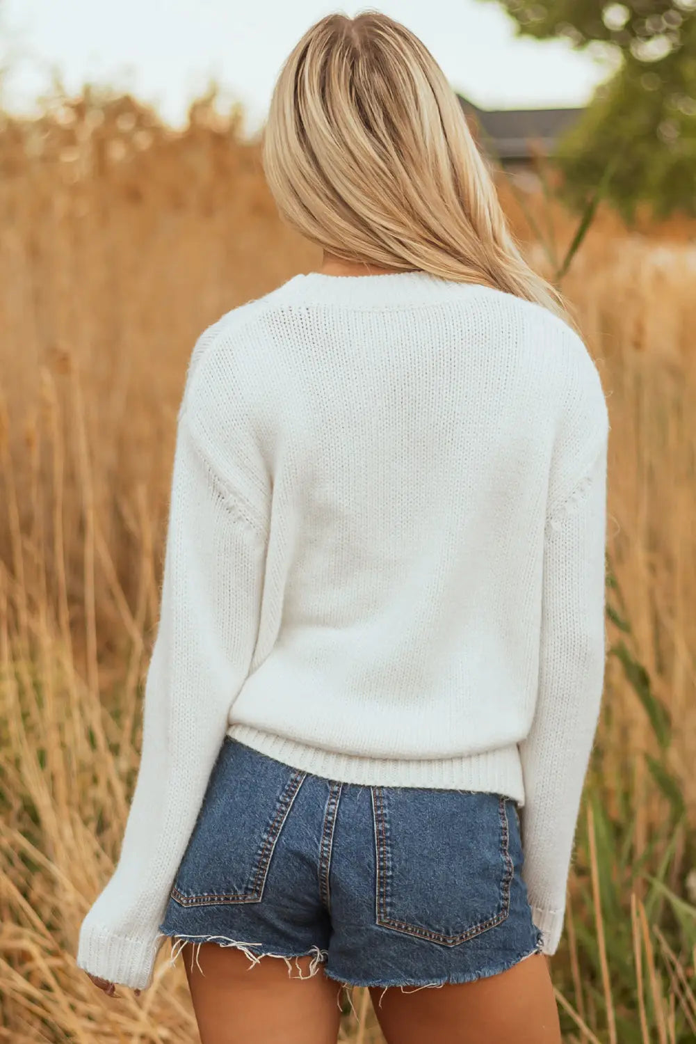 White Embroidered Bow Boots Graphic Drop Shoulder Sweater Dear-Lover Dropshipping