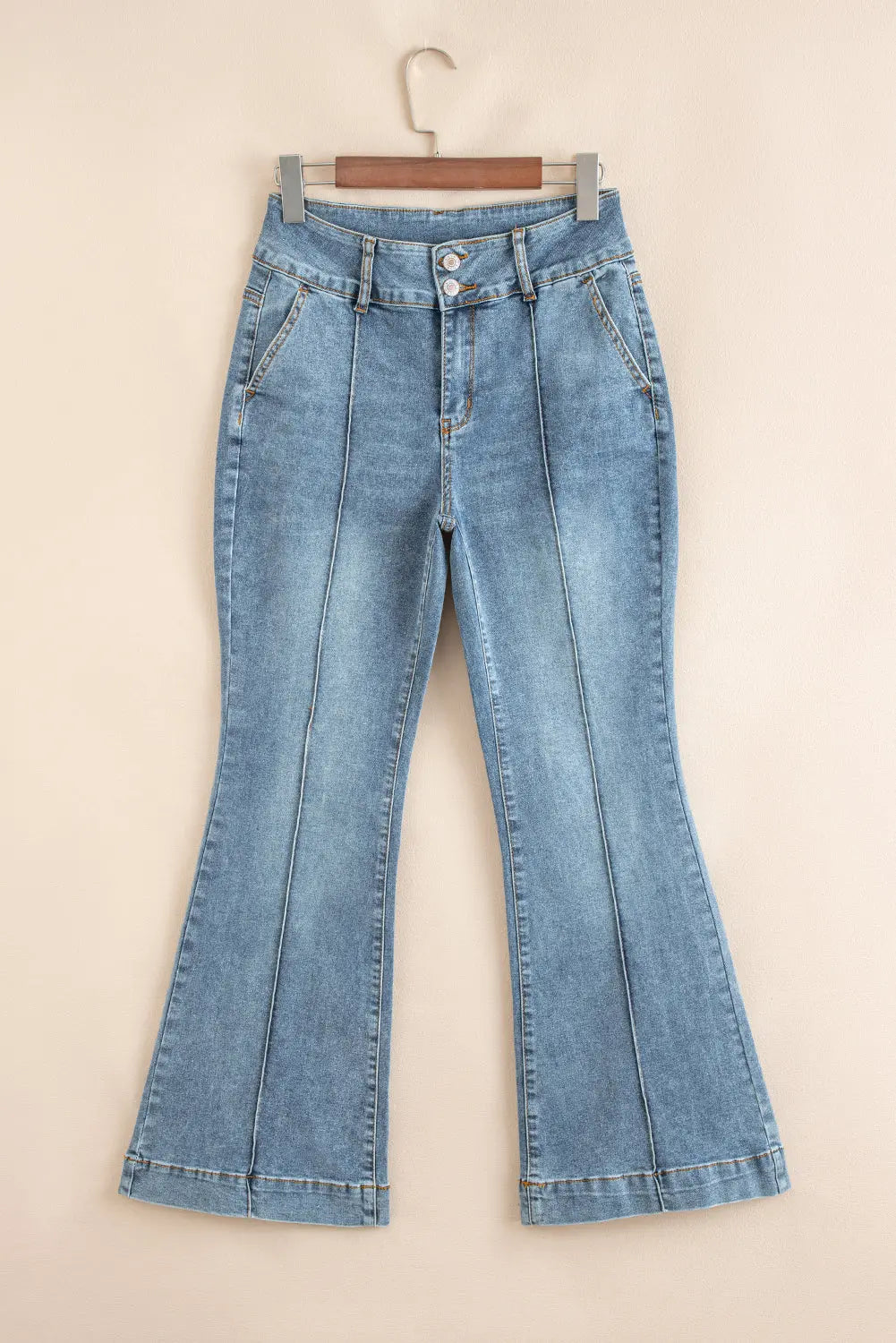 Dusk Blue 2 Button High Waist Piping Trim Bootcut Jeans Dear-Lover Dropshipping