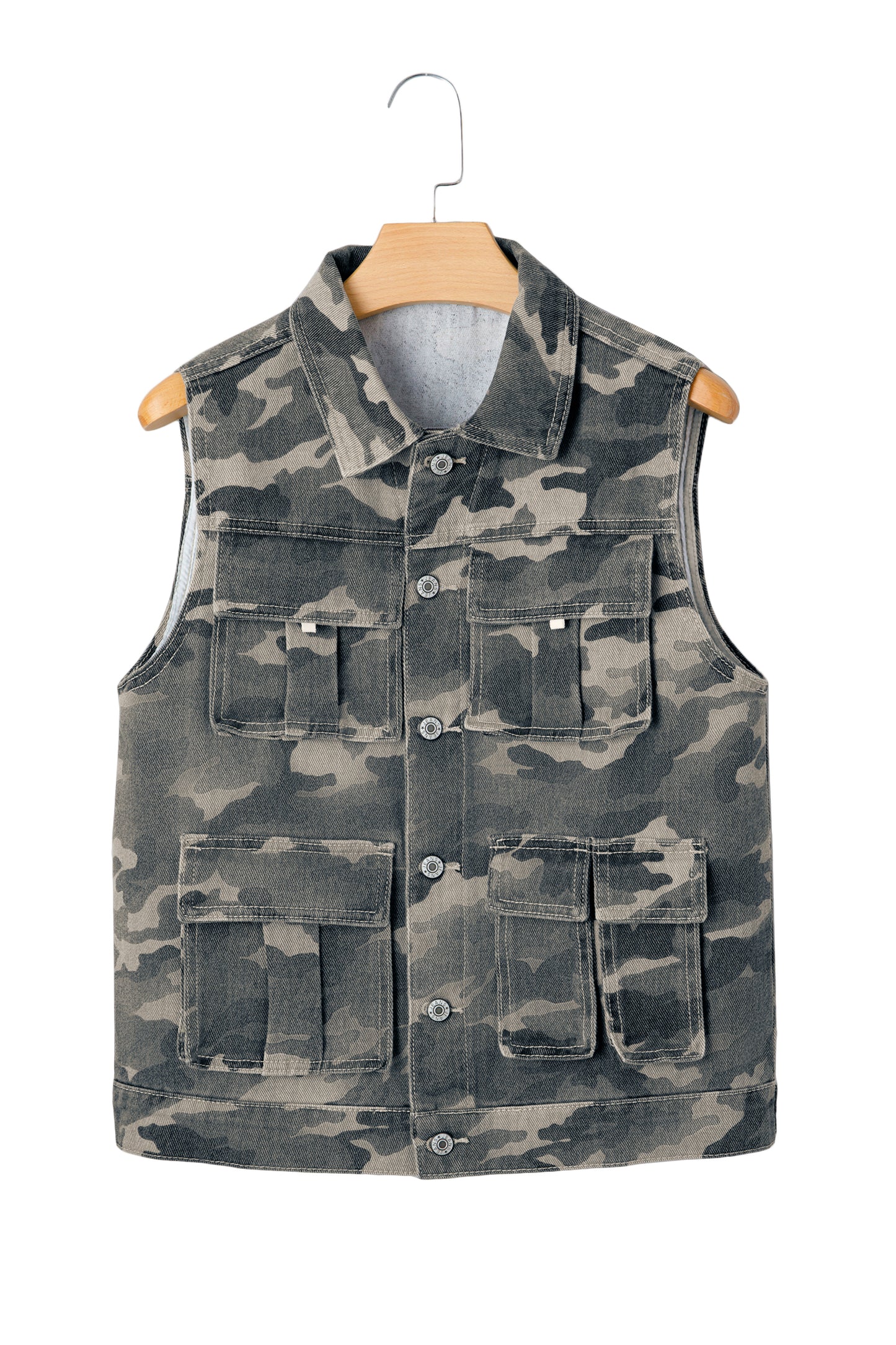 Green Camo Cargo Denim Vest