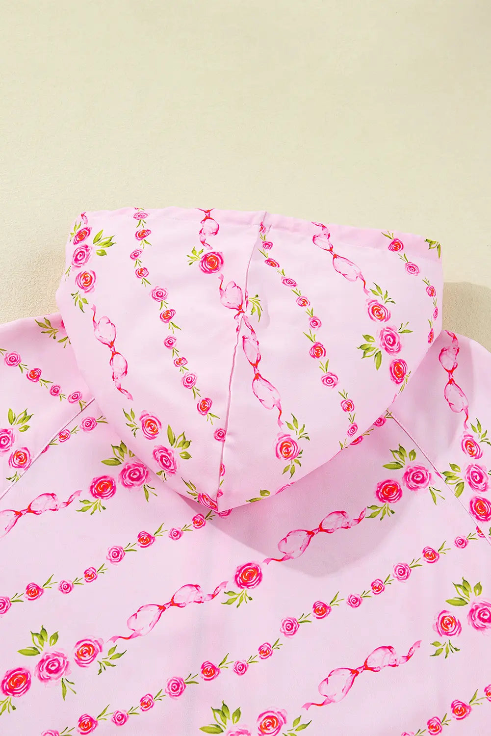 Pink Floral Print Half Zip Kangaroo Pouch Drawstring Hoodie Dear-Lover Dropshipping