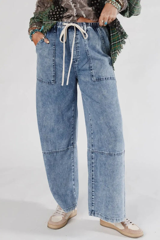 Ashleigh Blue Acid Wash Exposed Seam Drawstring Elastic Waistband Jeans Dear-Lover Dropshipping