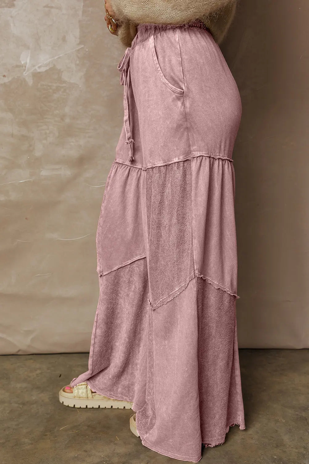 Careys Mineral Wash Tiered Wide Leg Patchwork Drawstring Pants Dear-Lover Dropshipping