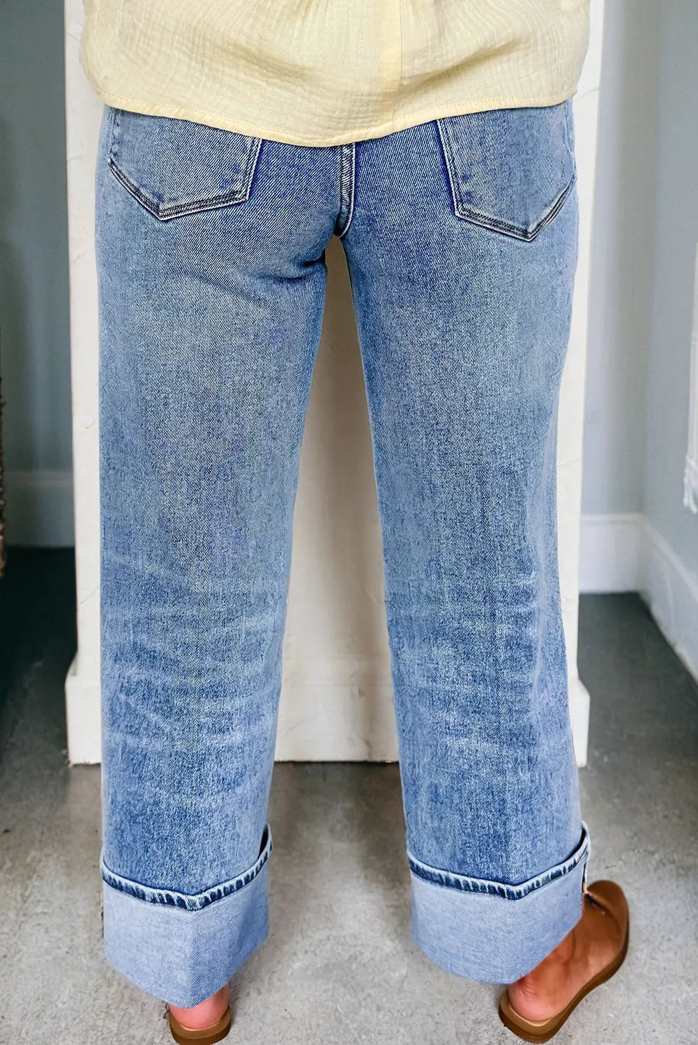 Myosotis Center Seam Cuffed Hem Straight High Waist Jeans Dear-Lover Dropshipping