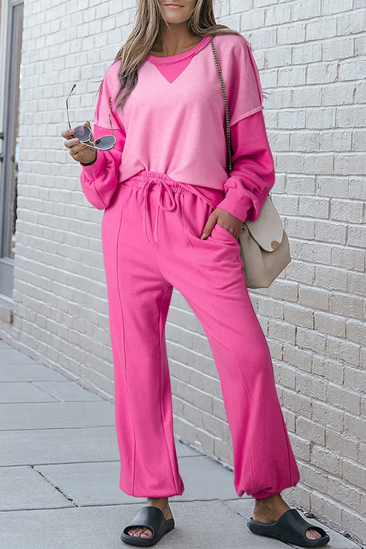 Bonbon Contrast Patchwork Pullover and Drawstring Joggers Set Dear-Lover Dropshipping