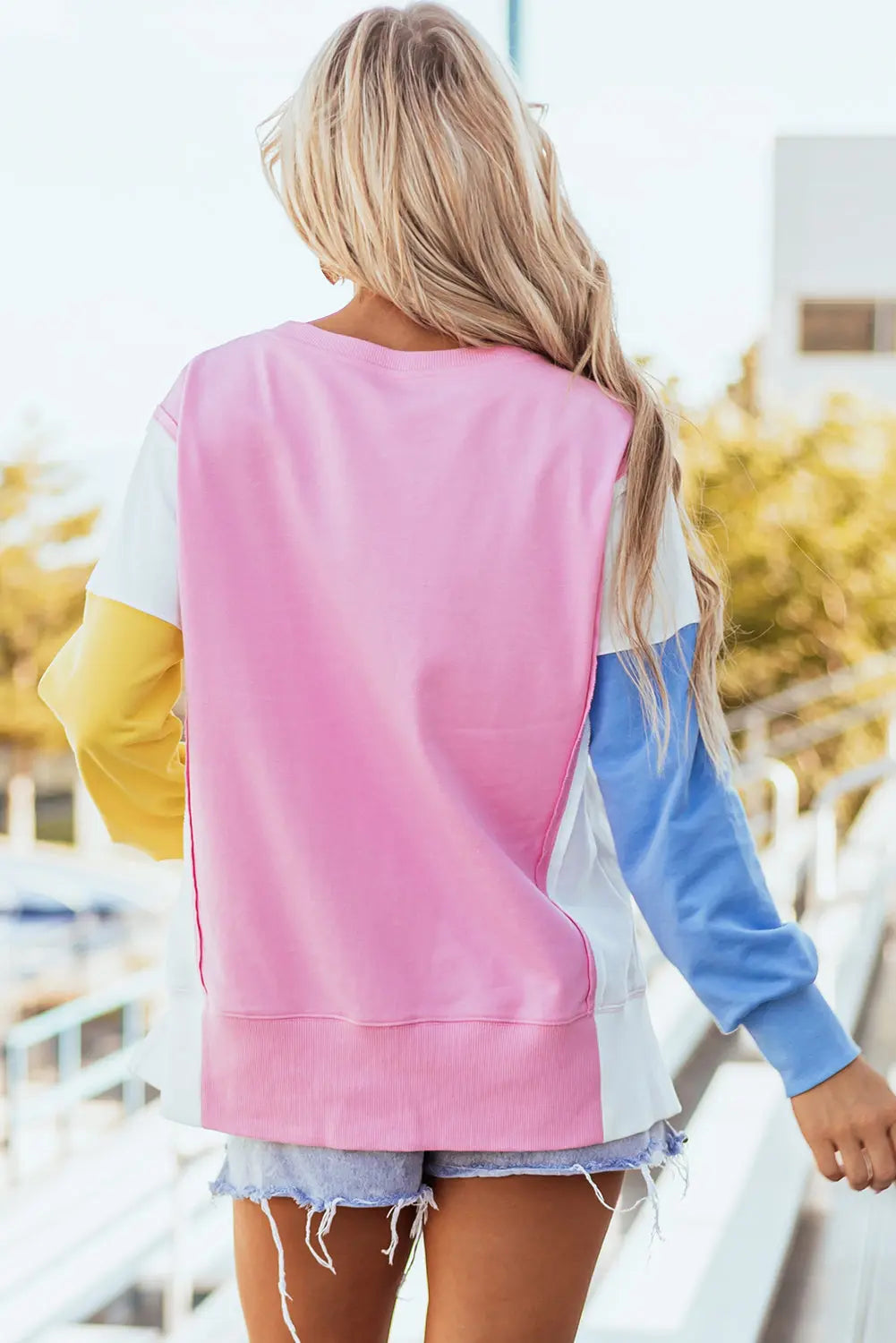 Bonbon Color Block Exposed Seam Side Slits Crewneck Sweatshirt Dear-Lover Dropshipping