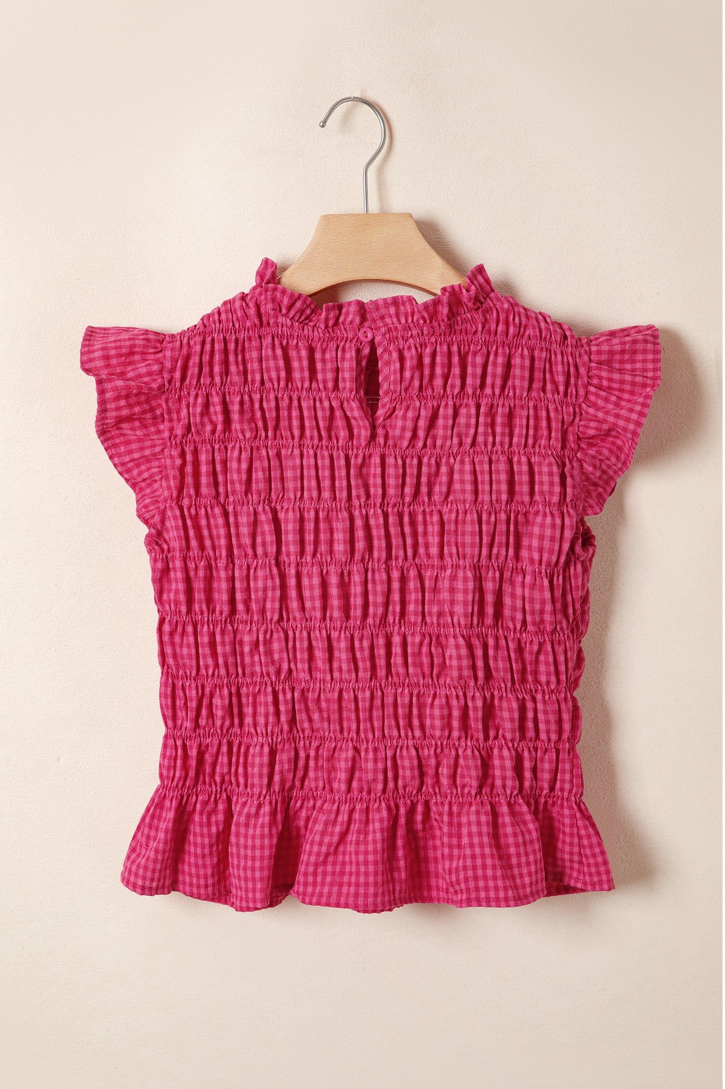 Red Plaid Shirred Ruffle Trim Tank Top