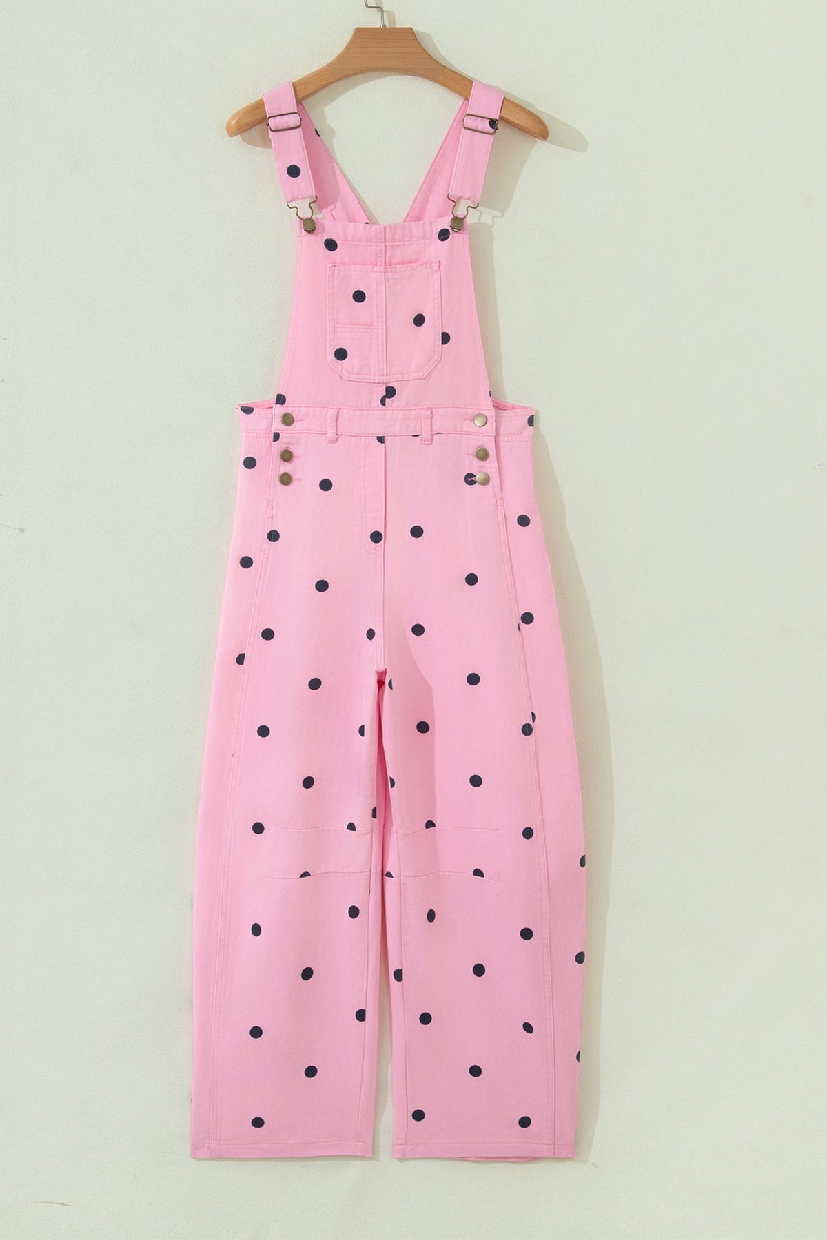 Phalaenopsis Polka Dot Print Bib Pocket Denim Barrel Overalls Jumpsuit