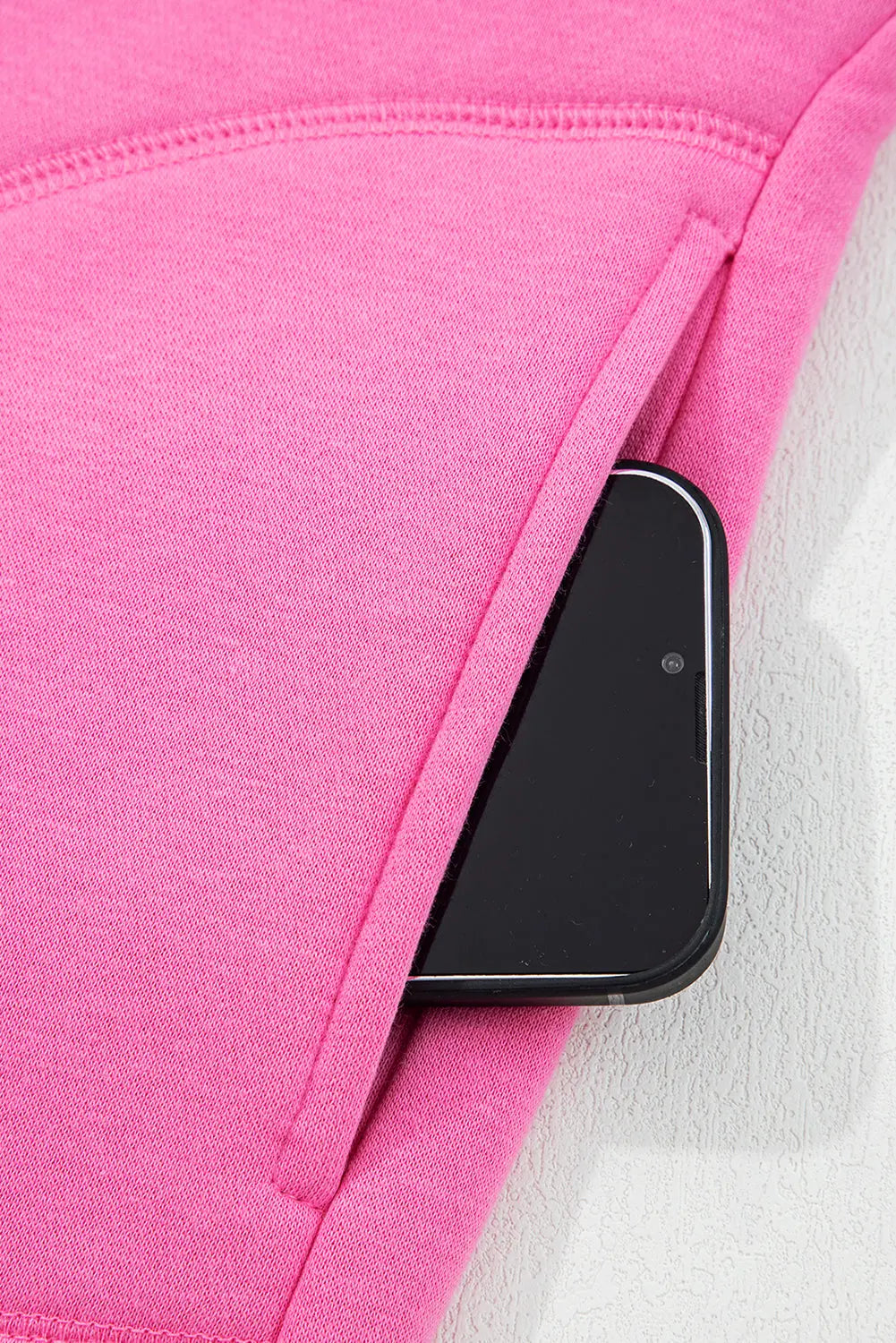 Bright Pink Half Button Stand Neck Drop Shoulder Sweatshirt