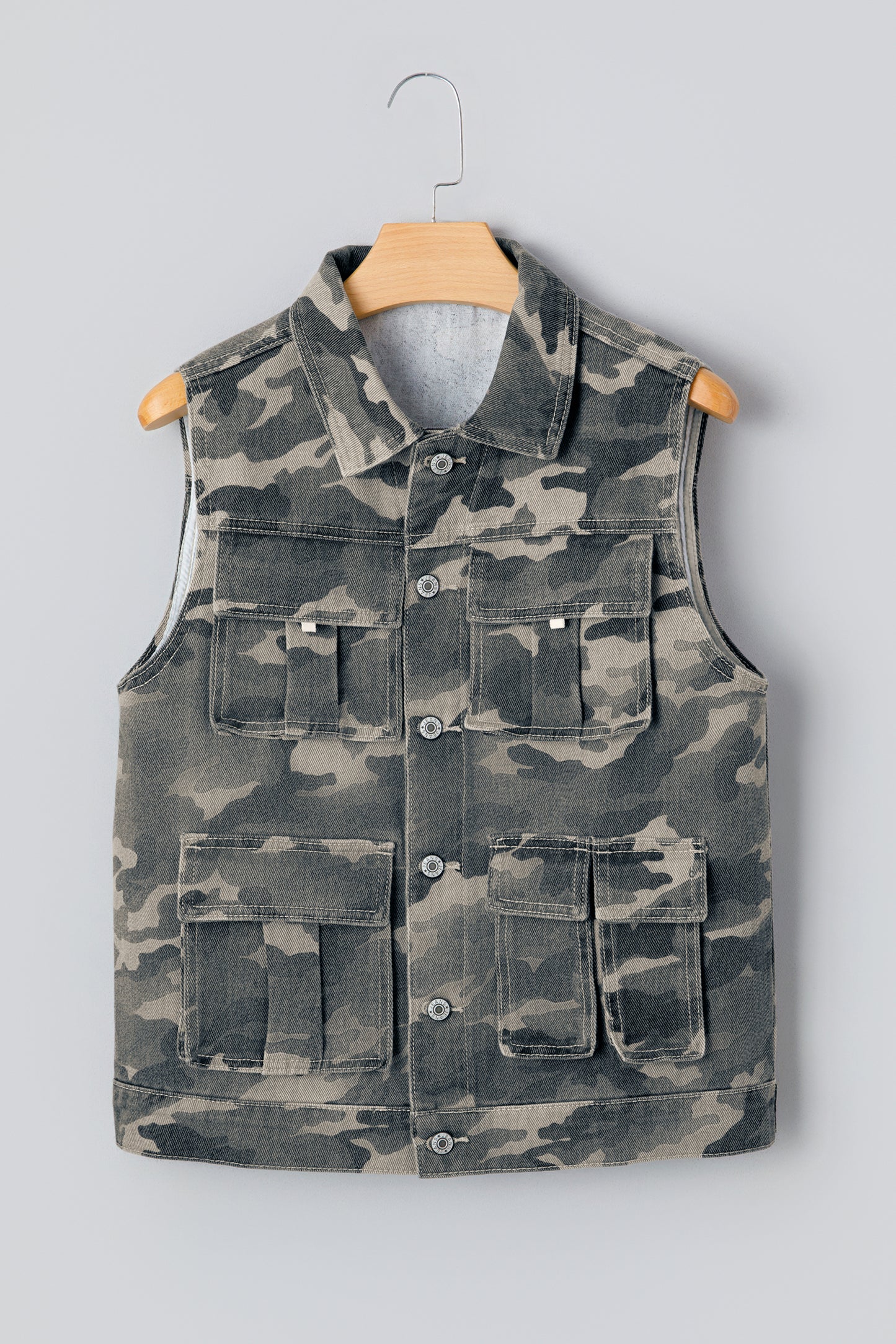 Green Camo Cargo Denim Vest