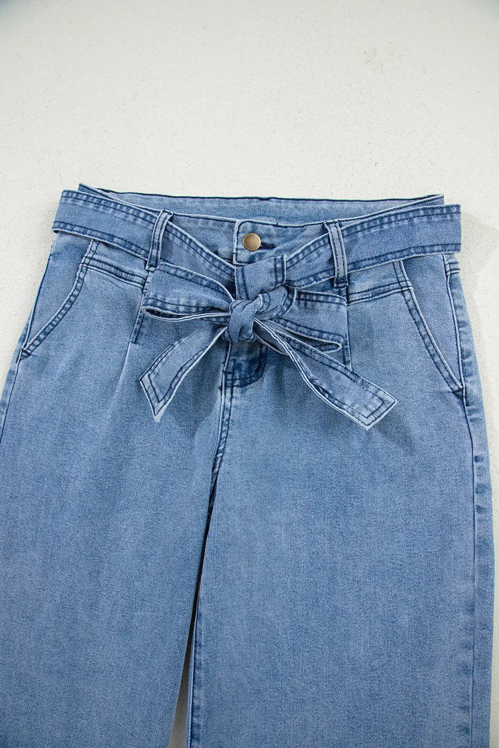 Beau Blue Western Washed Bow Knot Sash Wide Leg Jeans Dear-Lover Dropshipping