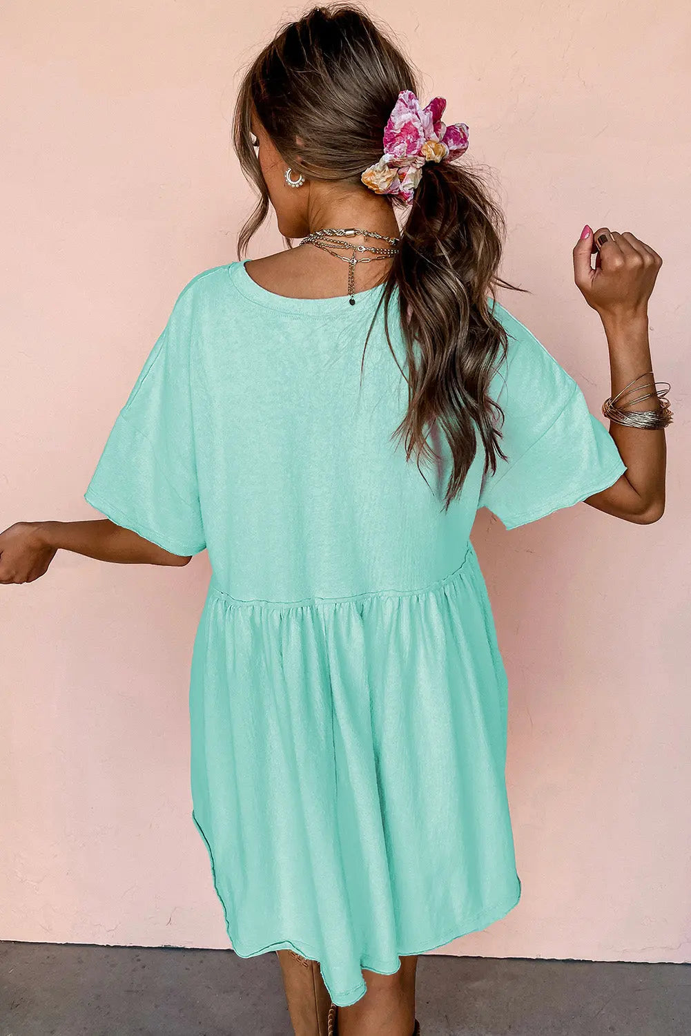 Moonlight Jade Solid Color Pocketed Raw Edge Babydoll Dress Dear-Lover Dropshipping