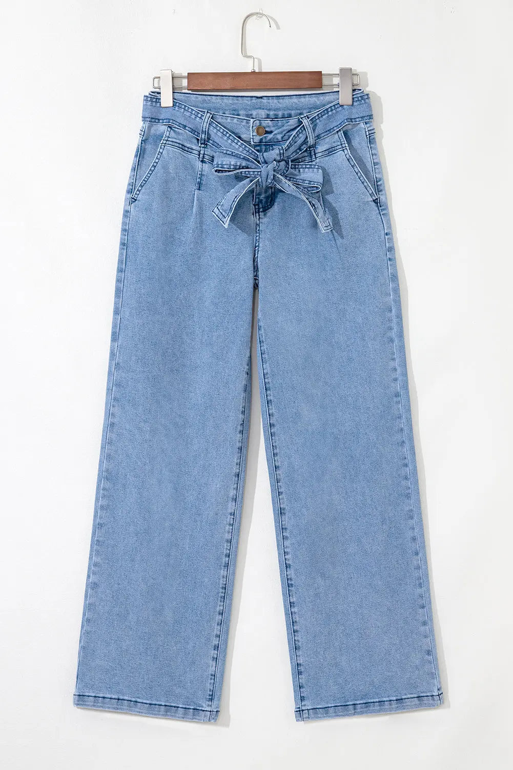 Beau Blue Western Washed Bow Knot Sash Wide Leg Jeans Dear-Lover Dropshipping