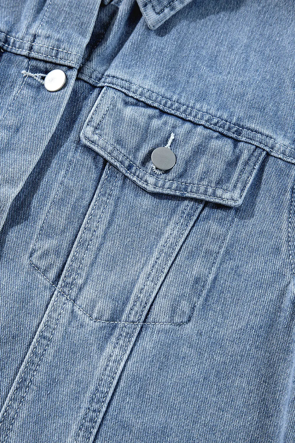 Beau Blue Ruffle Raw Hem Flap Pockets Denim Jacket Dear-Lover Dropshipping