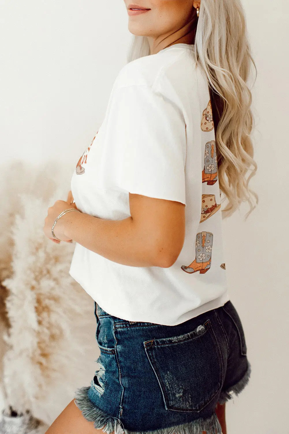 White Double-Side Cowboy Hat & Boots Graphic Tee Dear-Lover Dropshipping