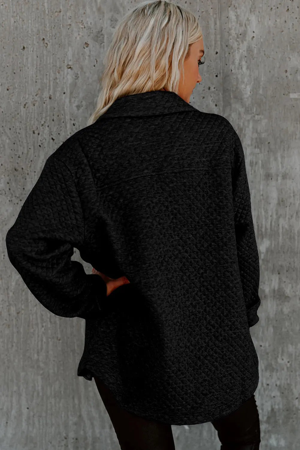 Black Retro Quilted Flap Pocket Button Shacket Dear-Lover Dropshipping