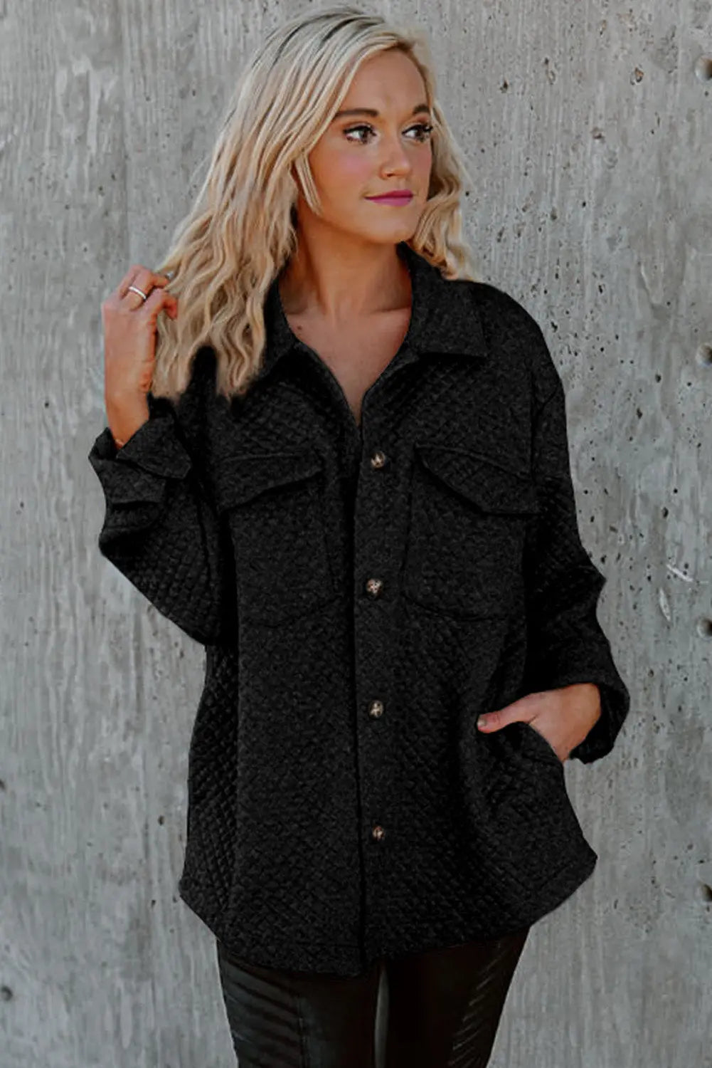 Black Retro Quilted Flap Pocket Button Shacket Dear-Lover Dropshipping