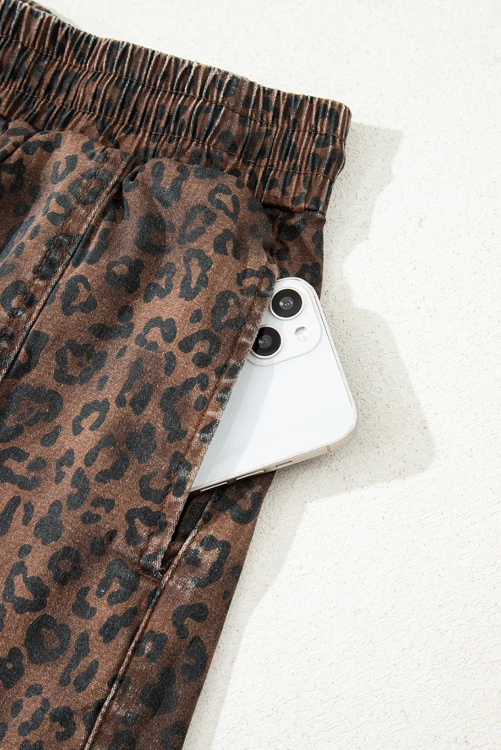 Brown Leopard Print Elastic Waistband Drawstring Denim Skort Dear-Lover Dropshipping