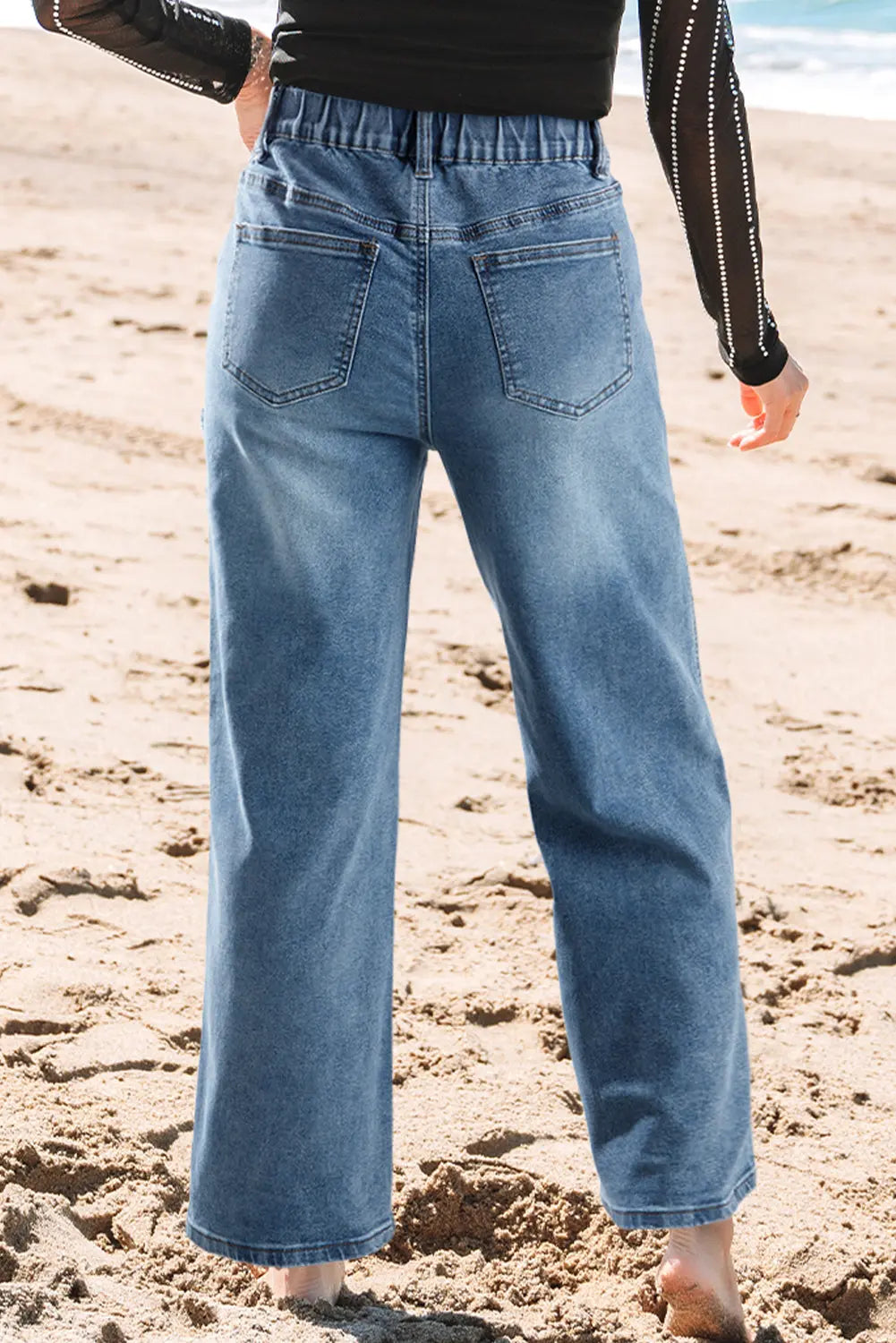 Stone Blue Star Patchwork Cropped Wide Leg High Waist Jeans Dear-Lover Dropshipping