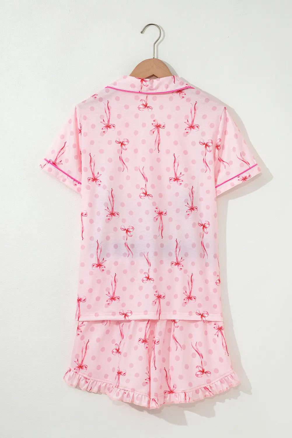 Pink Bow Print Contrast Pipping Short Pajamas Set Dear-Lover Dropshipping