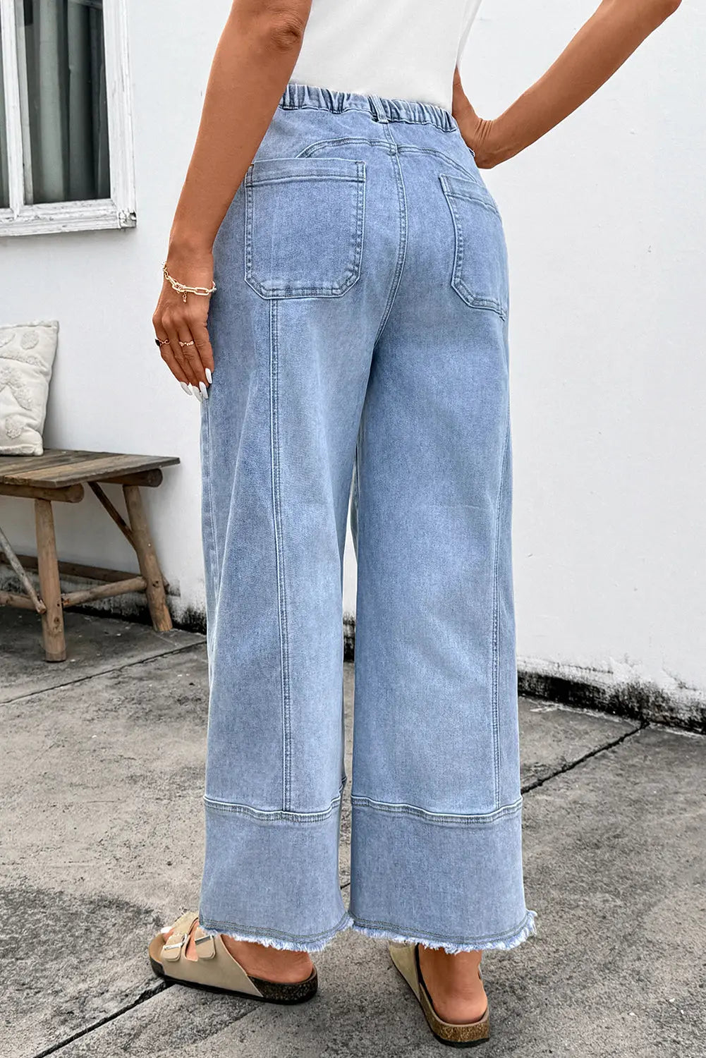 Beau Blue Drawstring Seam Detail Raw Hem Wide Leg Denim Pants Dear-Lover Dropshipping