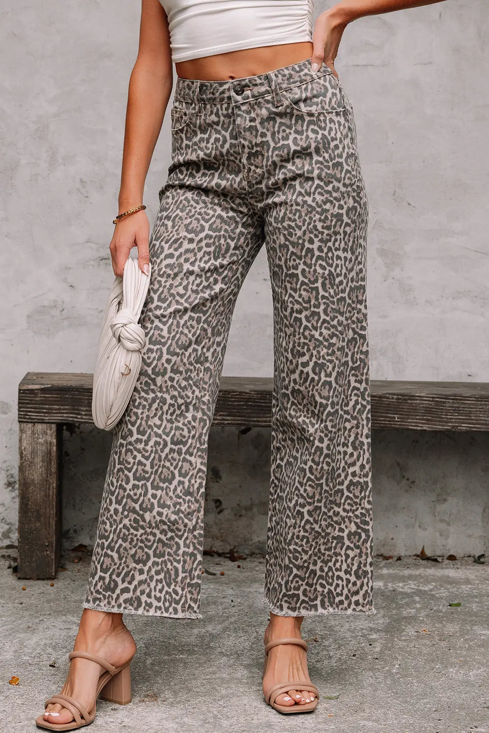 Brown Leopard Frayed Edge Wide Leg High Waist Jeans Dear-Lover Dropshipping