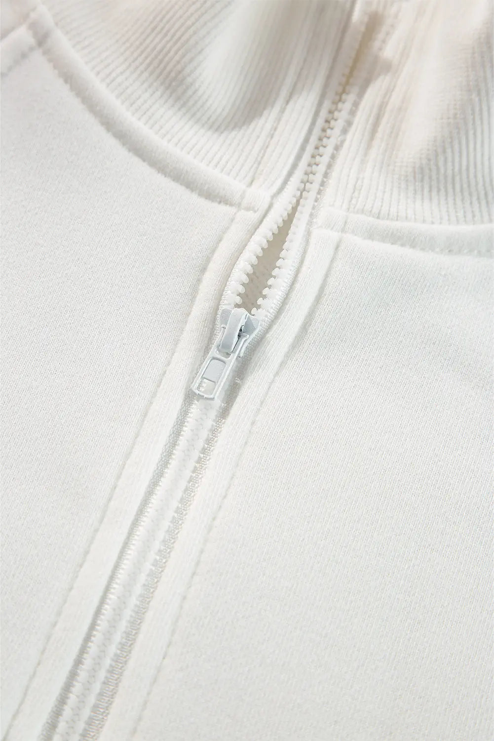 White Zipped Neck Pullover Drop Shoulder Sweatshirt Dear-Lover Dropshipping