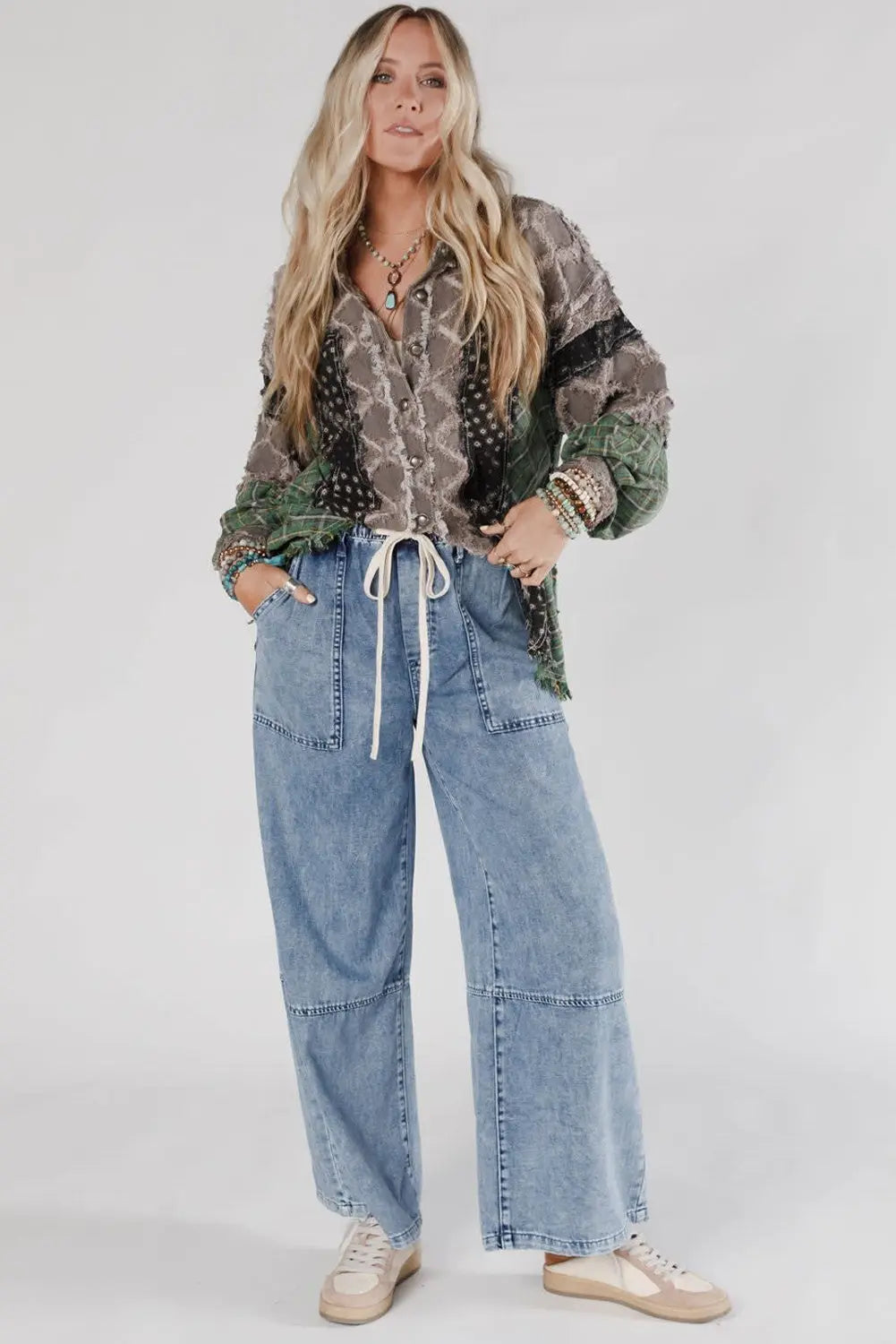 Ashleigh Blue Acid Wash Exposed Seam Drawstring Elastic Waistband Jeans Dear-Lover Dropshipping