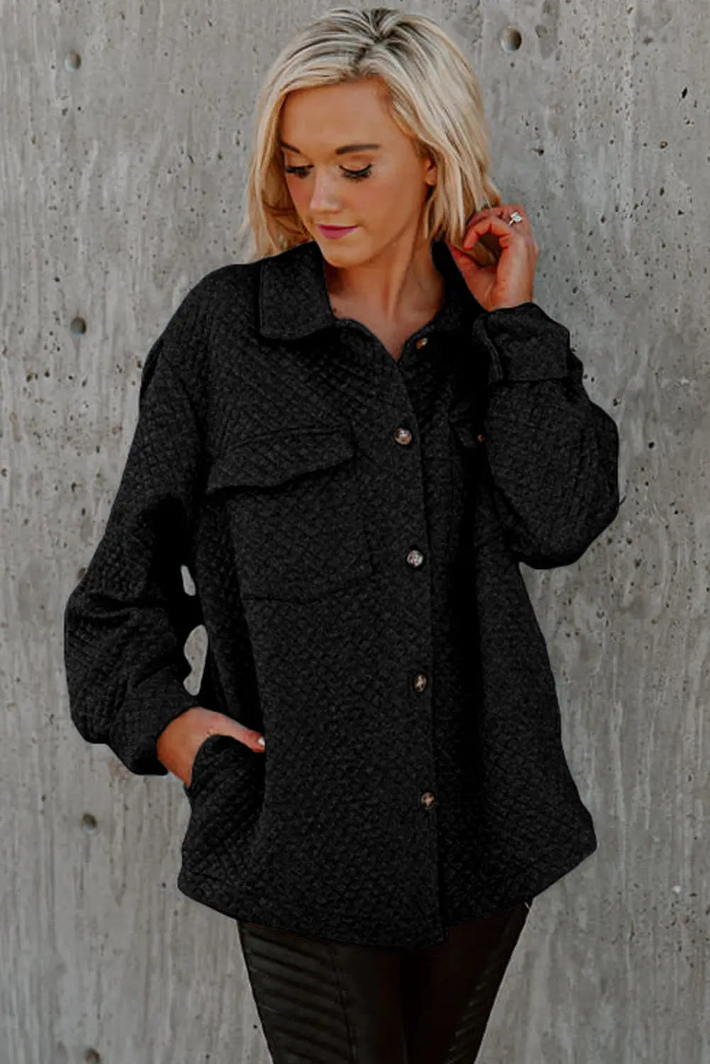 Black Retro Quilted Flap Pocket Button Shacket Dear-Lover Dropshipping