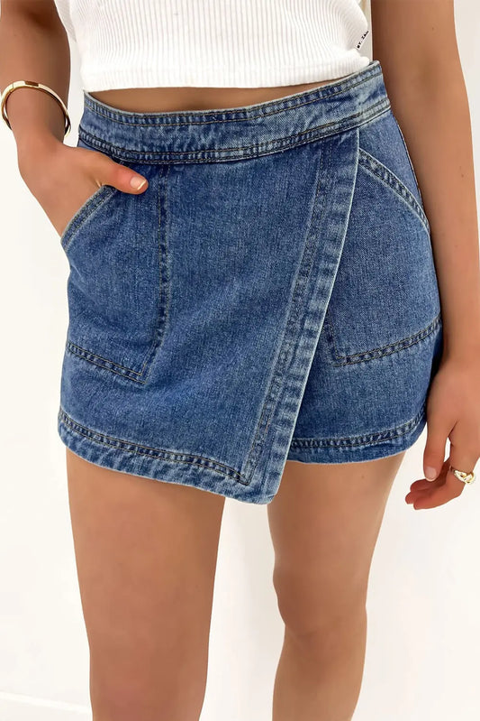Ashleigh Blue Faux Wrapped Mini Denim Skort Dear-Lover Dropshipping