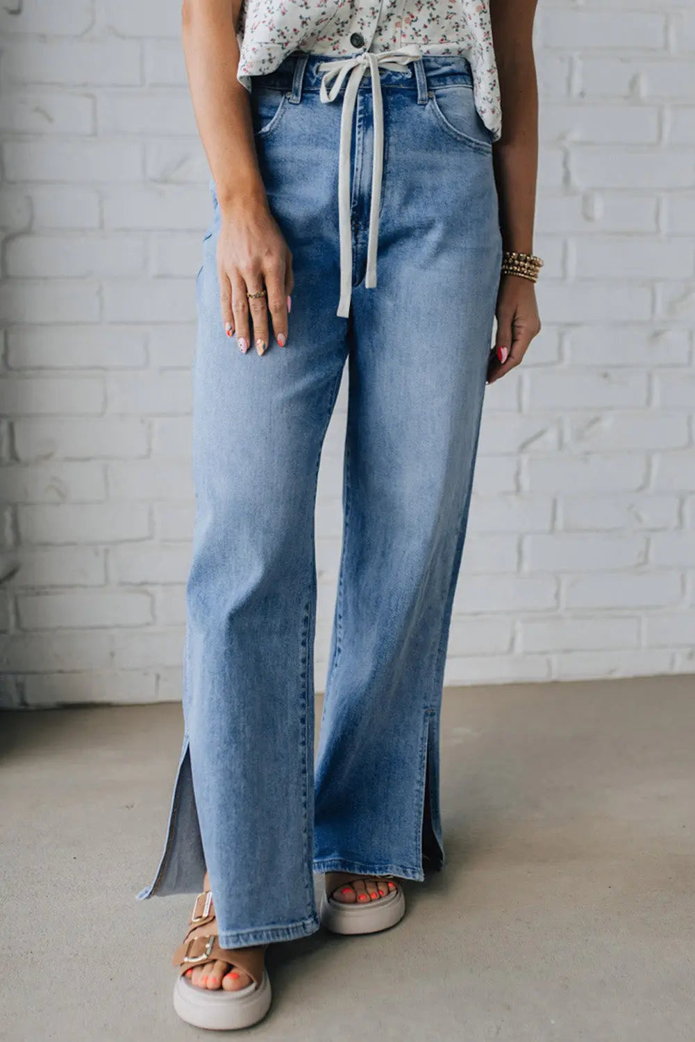 Myosotis Slit Leg High Rise Drawstring Casual Jeans Dear-Lover Dropshipping