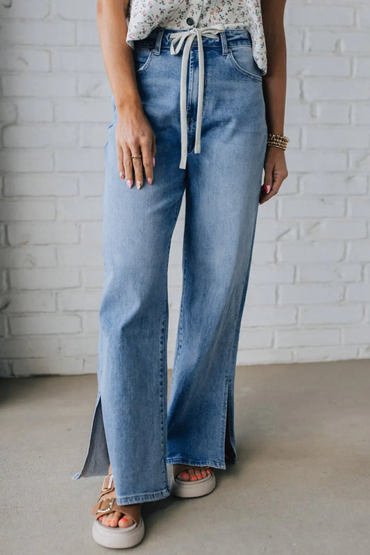 Myosotis Slit Leg High Rise Drawstring Casual Jeans Dear-Lover Dropshipping