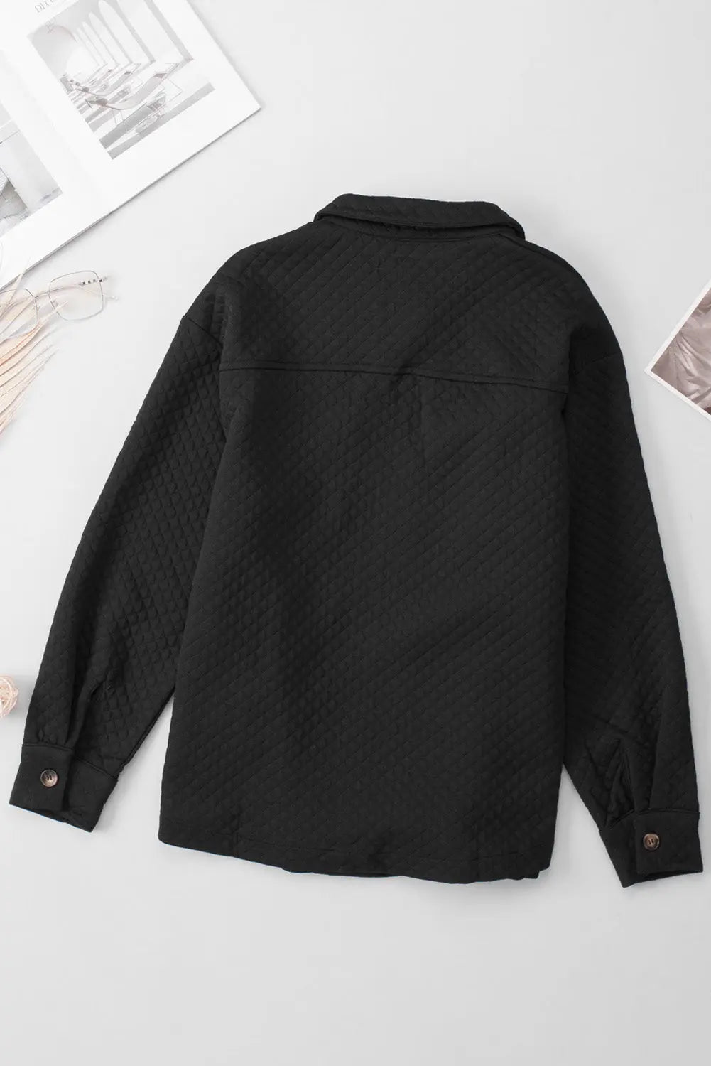 Black Retro Quilted Flap Pocket Button Shacket Dear-Lover Dropshipping