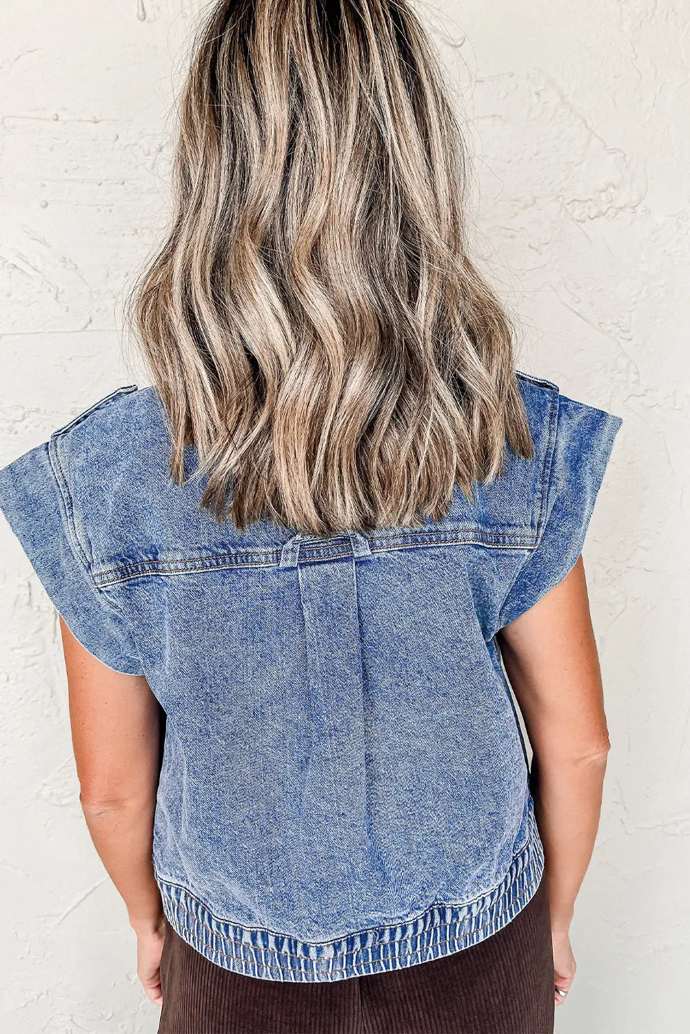 Ashleigh Blue Acid Wash Elastic Hem Button Up Denim Vest Dear-Lover Dropshipping
