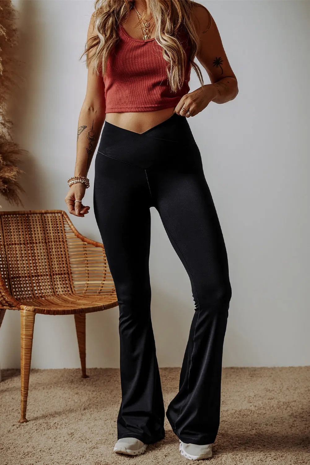 Black V Shape High Waist Flared Leggings Dear-Lover Dropshipping